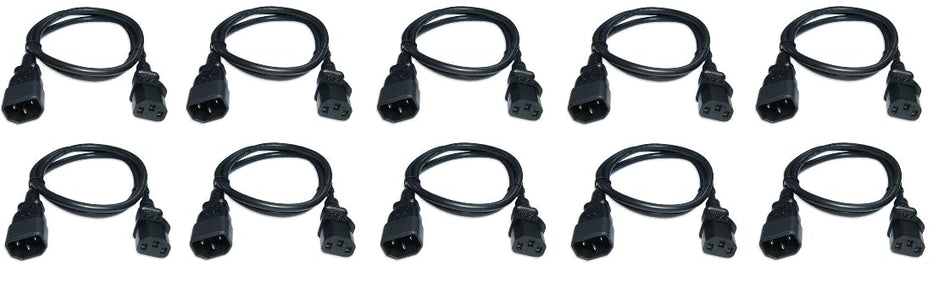 RiteAV C13 to C14 Power Cord, 14AWG, 15 Amp/250 Volt, SJT, UL, CSA, RoHS Compliant, Black - 6 Foot (10 Pack)