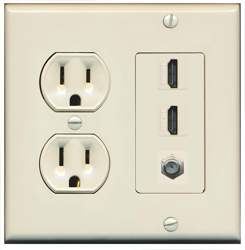 Coax 2 HDMI Wall Plate-Round Outlet Light-Almond