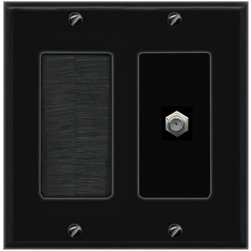 RiteAV 1 Port Coax Cable TV F-Type Wall Plate - Brush [Black/Black]