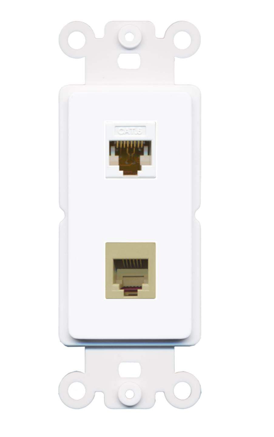RiteAV - Cat6 Phone (RJ11-12 Beige) Port Wall Plate Decorative (Rocker) White