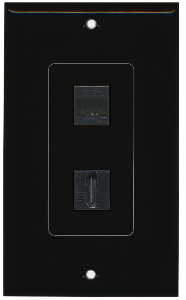 RiteAV - 1 Cat5e Ethernet and 1 HDMI Decorative Wall Plate - Black