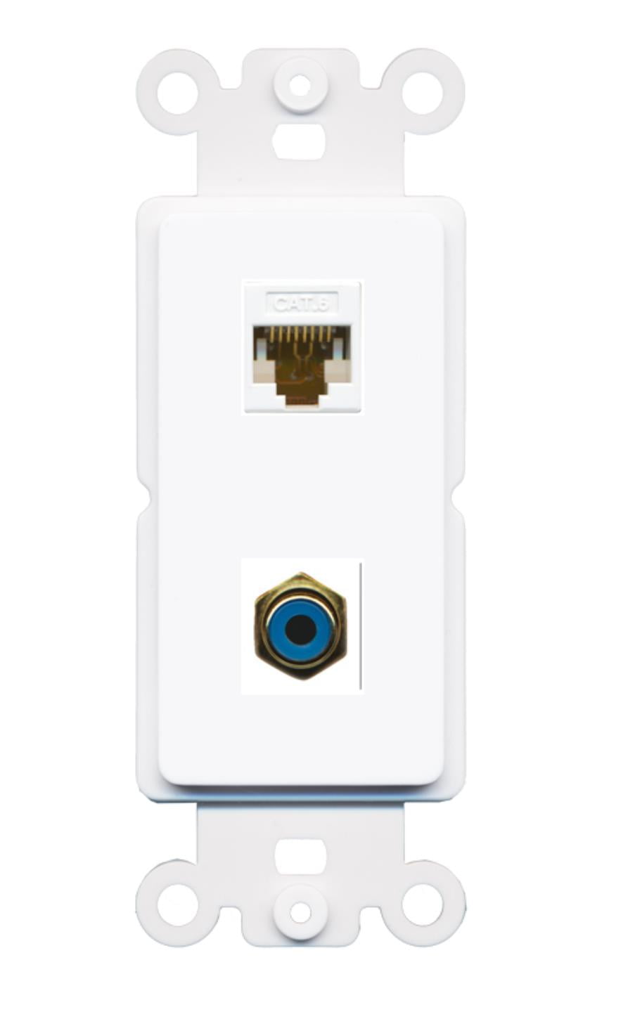 RiteAV - Cat6 RCA (Blue) Port Wall Plate Decorative (Rocker) White
