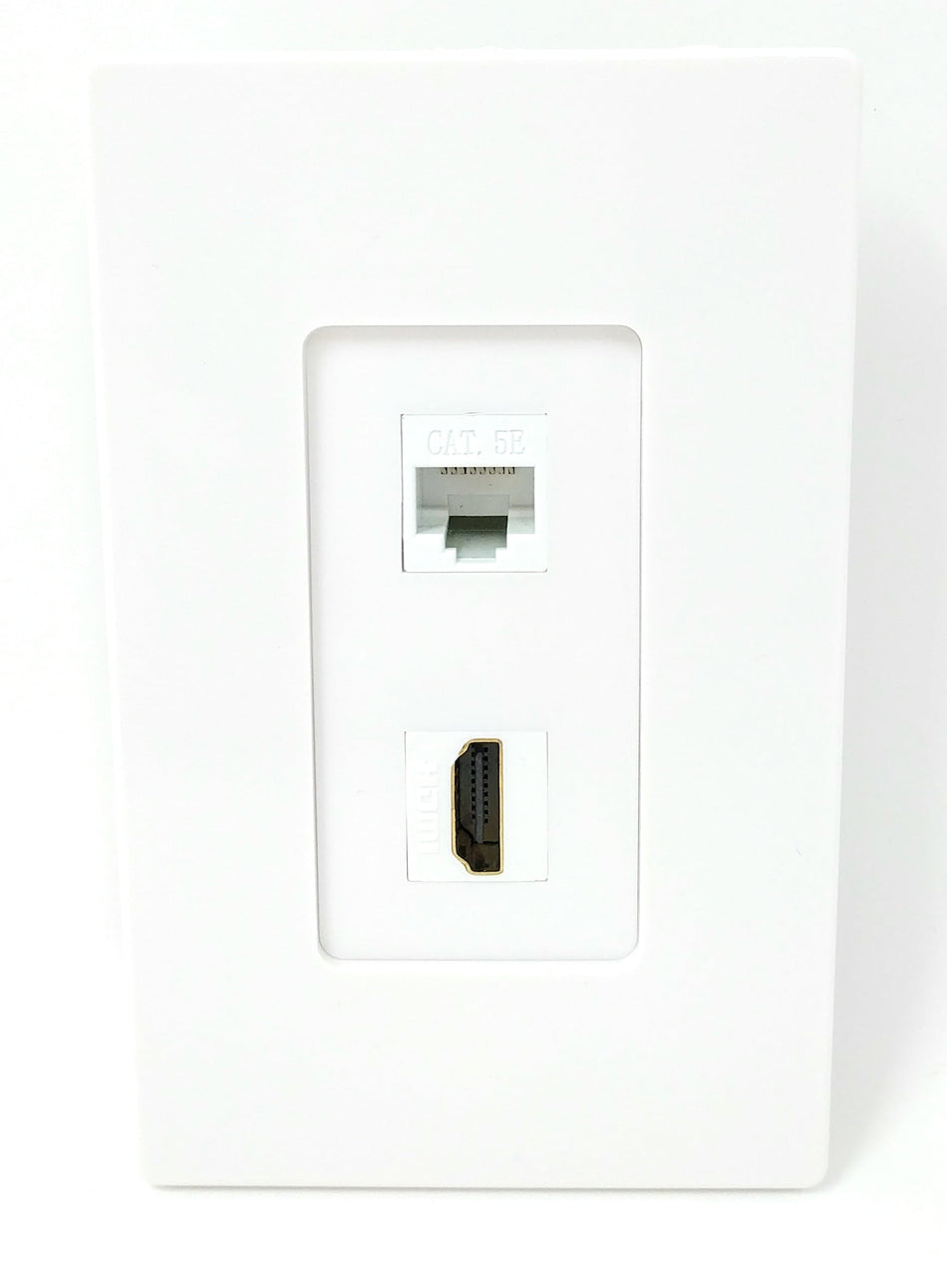 RiteAV - 1 Cat5e Ethernet and 1 HDMI Screwless Decorative Wall Plate - White