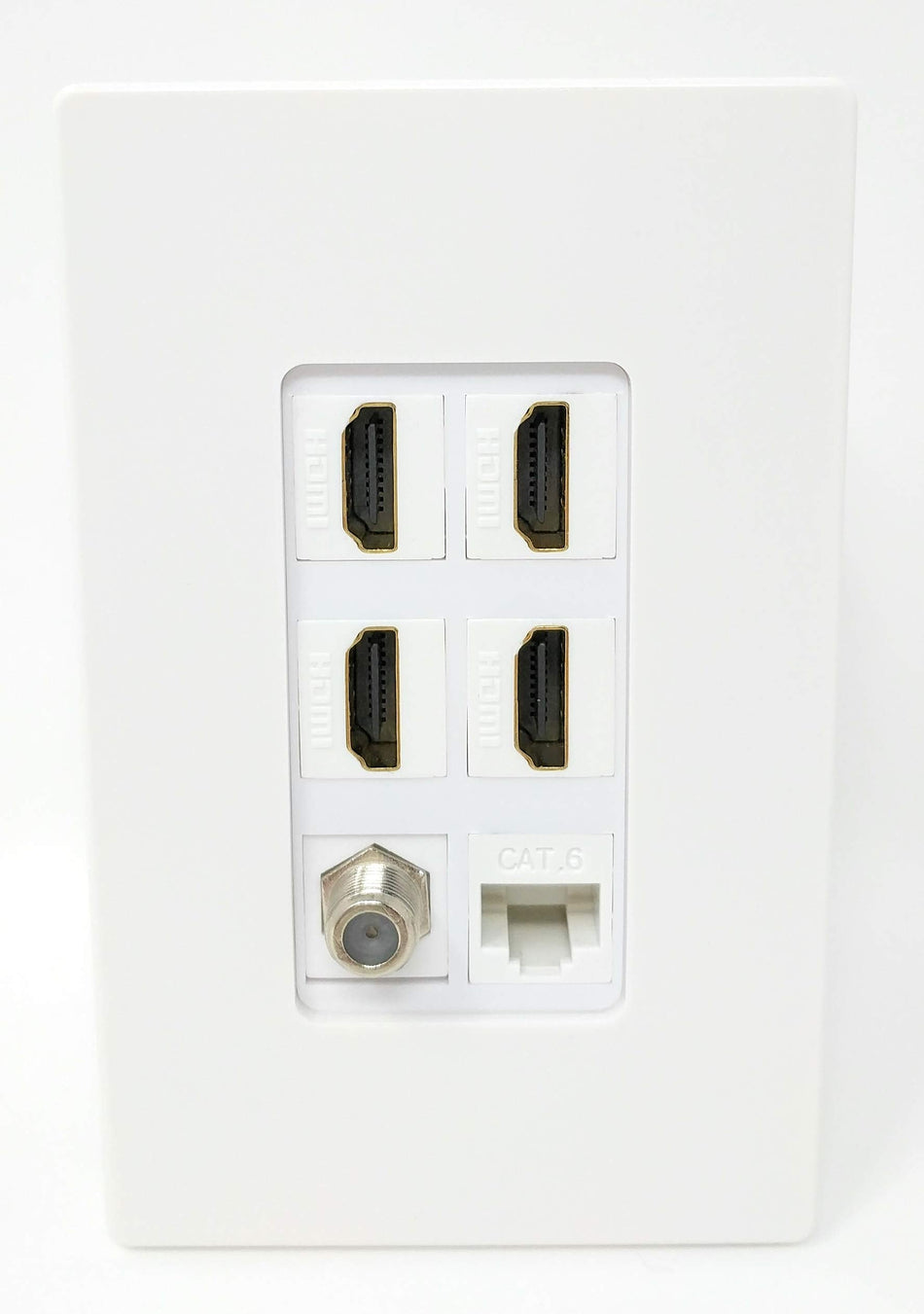 RiteAV - 4 Port HDMI 1 Coax Cable TV- F-Type 1 Cat6 Ethernet White 1 Gang [Screwless] Wall Plate