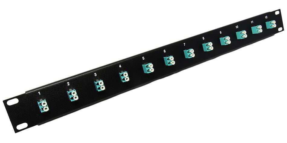 Ultra Spec Cables 12 Port LC Fiber Patch Panel 10Gb/40Gb Multimode (Aqua Couplers) (Loaded 1u) 19"