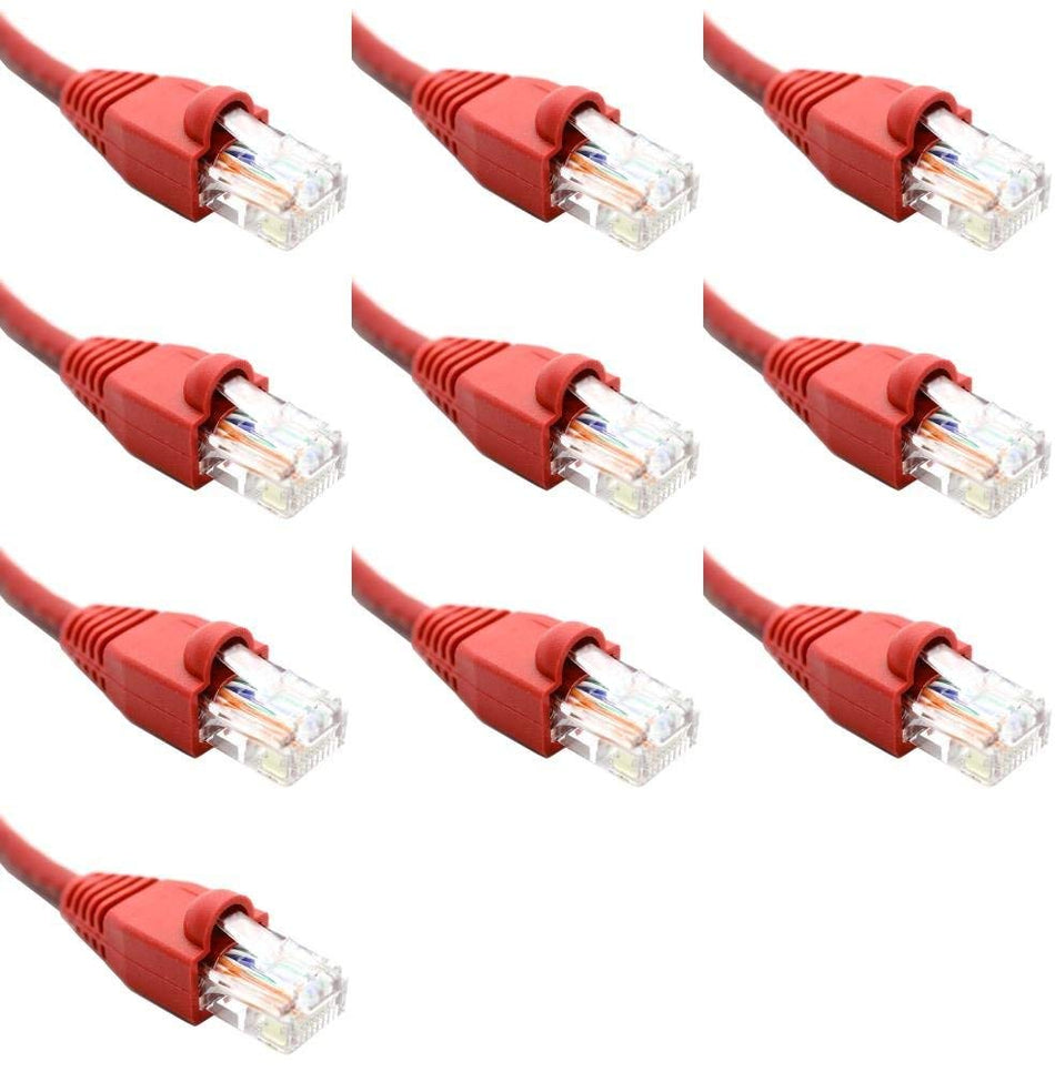 2 Feet Cat6 Ethernet Network Patch Cables Red RJ45 m/m (10 Pack)