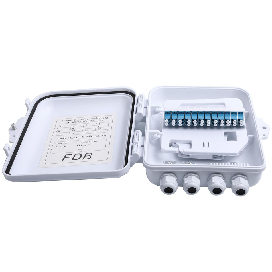 RiteAV - 12 Core Fiber Distribution Box, ABS Plastic FTTH Fiber Distribution Box-12 Port Fiber Optic Terminal Junction Splitter Box for Ourdoor/Indoor with LC Fiber Cable Coupler