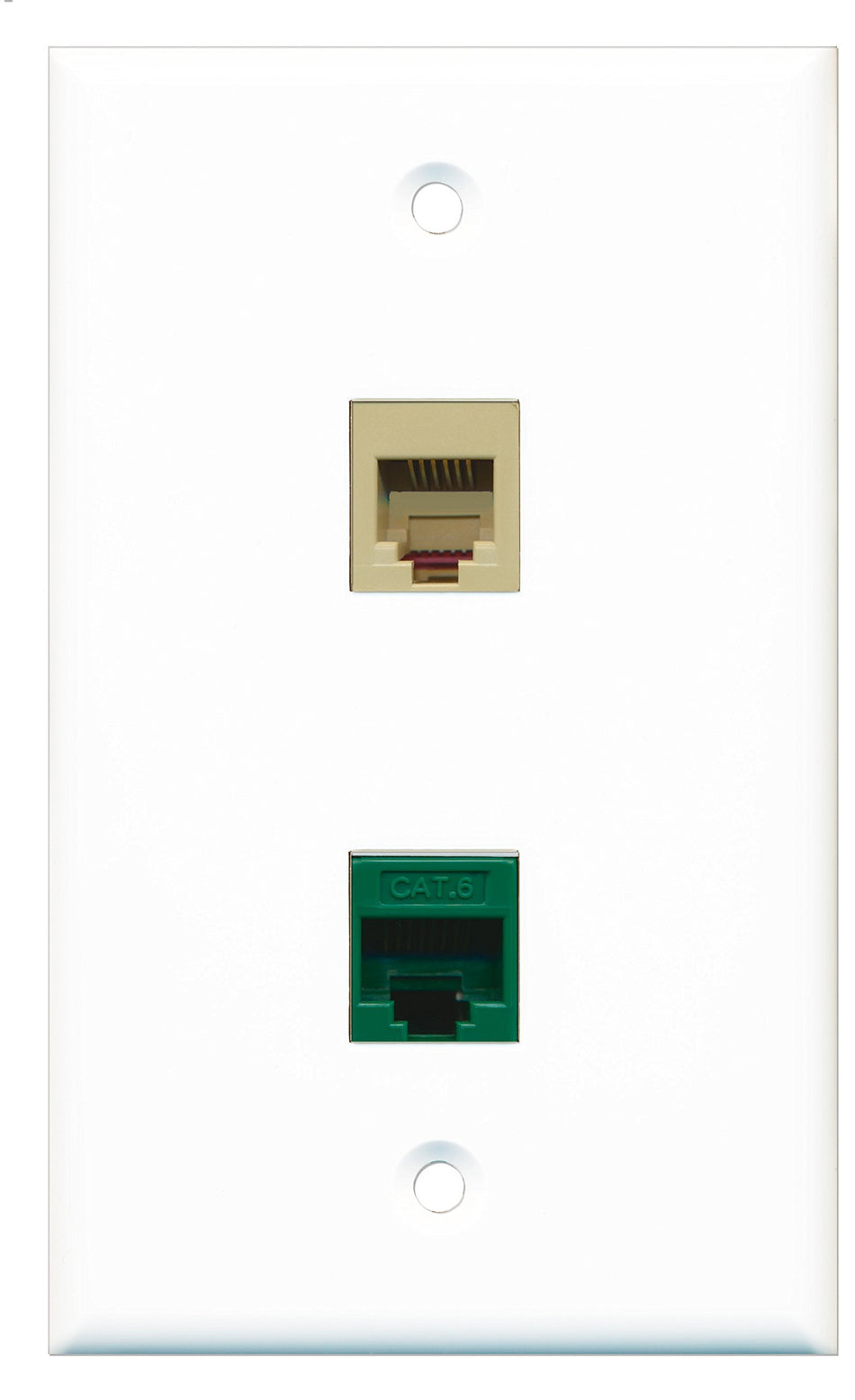 RiteAV - 1 Port Phone Beige 1 Port Cat6 Ethernet Green Wall Plate - Bracket Included