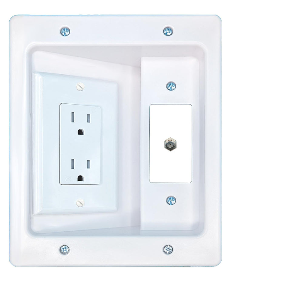 RiteAV COAX Recessed WalL Plate Cable Concealer Management Kit with Power Outlet Hides Cords and Cables