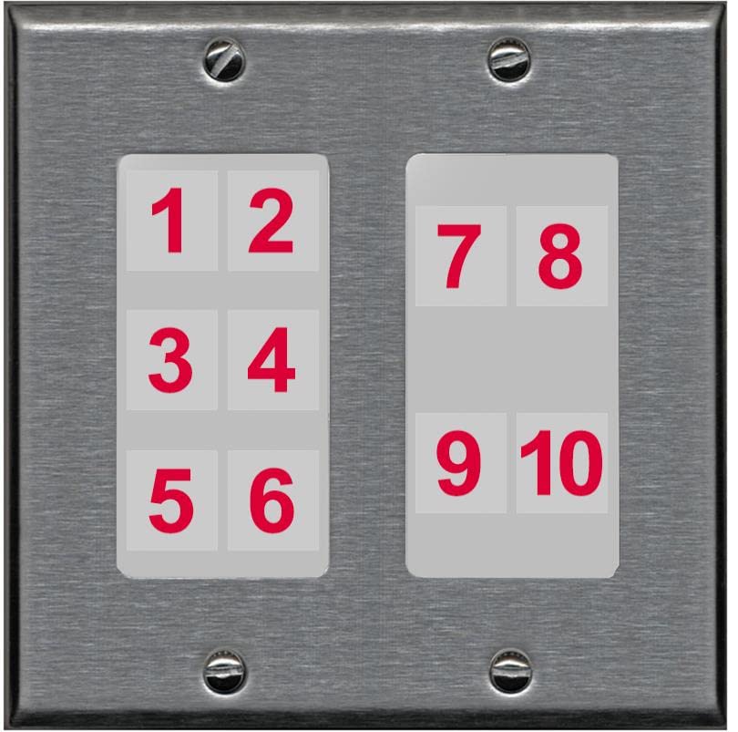 RiteAV - Custom Wall Plate 10 Port - 2 Gang [Stainless/Gray]