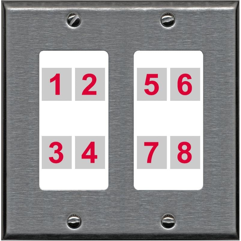 RiteAV - Custom Wall Plate 8 Port - 2 Gang [Stainless/White]