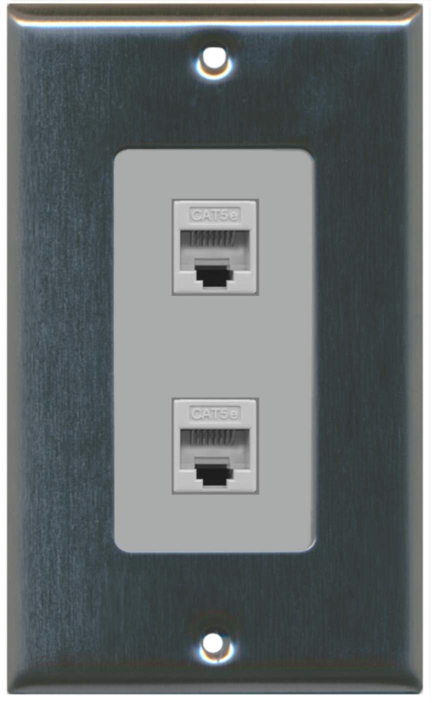 RiteAV - 2 Port Cat5e Ethernet Wall Plate Decorative - Stainless Steel/Gray - Bracket Included