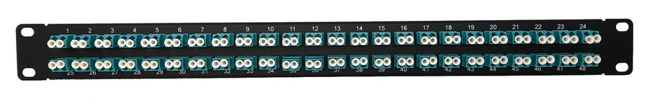 Ultra Spec Cables 1U 48port High Density Patch Panel Loaded with LC Duplex Multimode OM3/OM4 Aqua Colored Adapters
