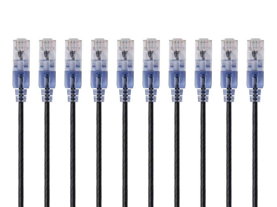 Monoprice Cat6A Ethernet Patch Cable - Snagless RJ45, 550Mhz, 10G, UTP, Pure Bare Copper Wire, 30AWG, 10-Pack, 14 Feet, Black - SlimRun Series