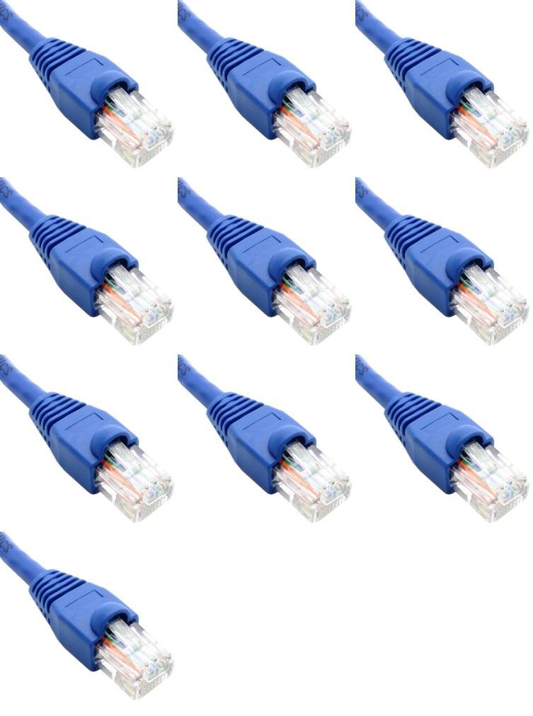 2 Feet Cat6 Ethernet Network Patch Cables Blue RJ45 m/m (10 Pack)