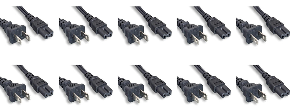 RiteAV - (10 Pack) Black | 10ft Polarized NEMA 1-15P to Polarized IEC 60320 C7, 18AWG, 10A, 125V, for Small Appliances, Laptop Power Adapters