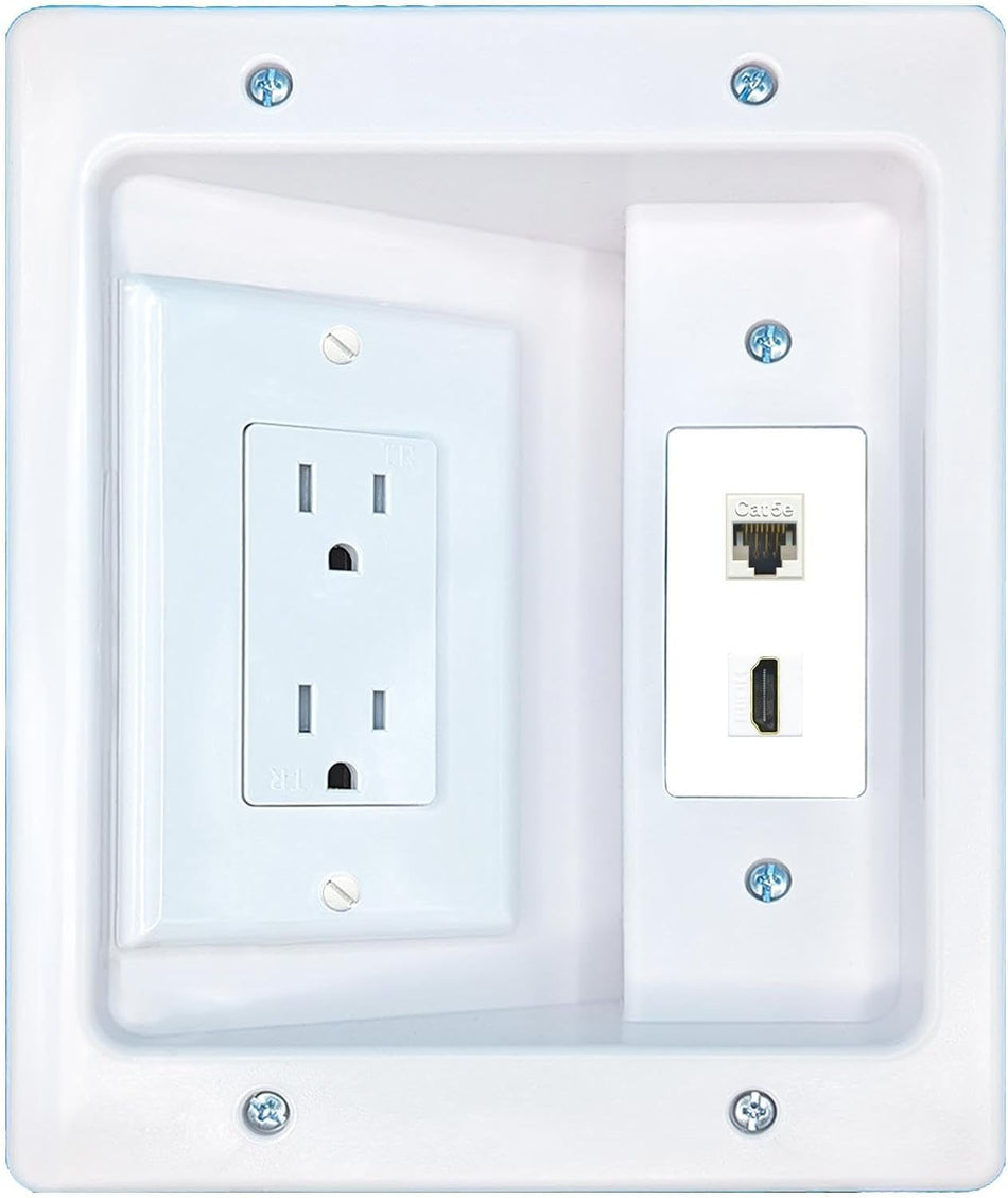 RiteAV CAT5E HDMI Recessed Wall Plate Cable Concealer Management Kit with Power Outlet Hides Cords and Cables