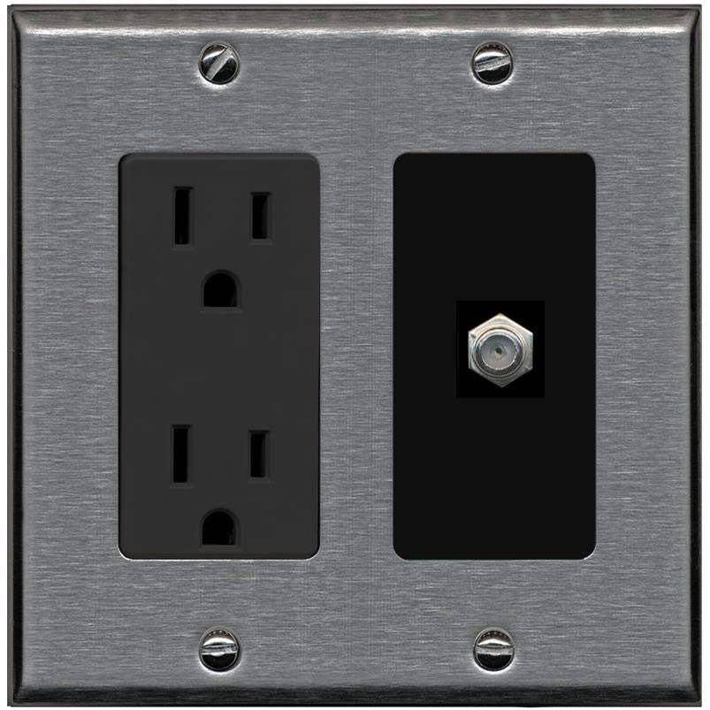 RiteAV 1 Port Coax Cable TV F-Type Wall Plate - Outlet [Stainless/Black]