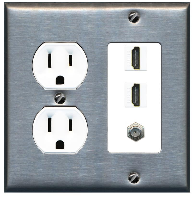COAX 2 HDMI Wall Plate-Round Outlet Stainless/White