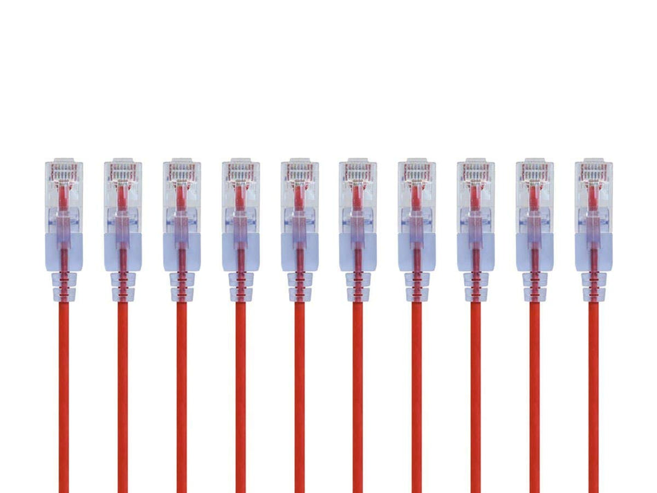 Monoprice Cat6A 2ft Red 10-Pk Patch Cable UTP 30AWG 10G Pure Bare Copper Snagless RJ45 SlimRun Series Ethernet Cable