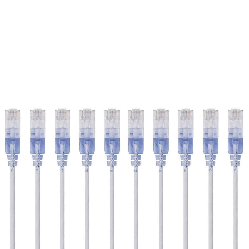 Monoprice Cat6A 25ft White 10-Pk Patch Cable UTP 30AWG 10G Pure Bare Copper Snagless RJ45 SlimRun Series Ethernet Cable