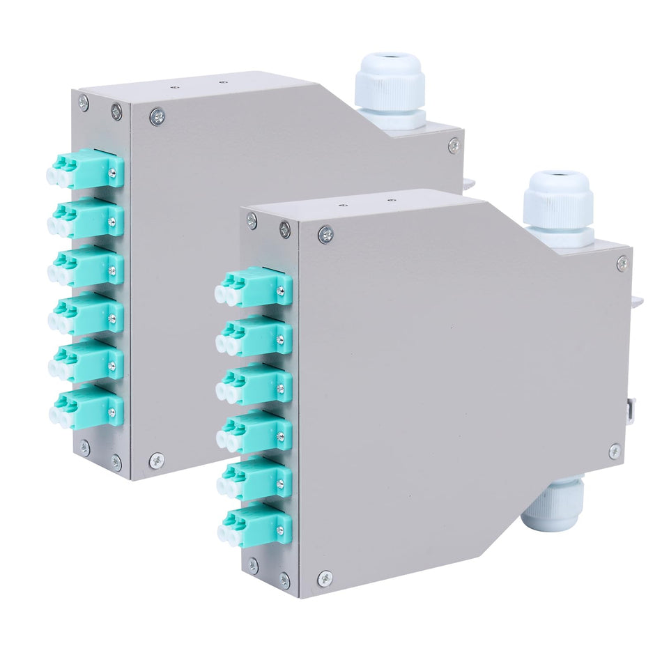 RiteAV 2-Pack LC-OM3 6 Duplex 12 Port DIN Rail Fiber Optic Enclosure ODF (Includes Pigtail and 6PC Coupler)