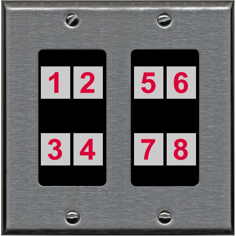 RiteAV - Custom Wall Plate 8 Port - 2 Gang [Stainless/Black]