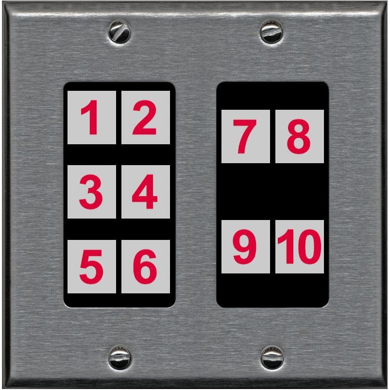 RiteAV - Custom Wall Plate 10 Port - 2 Gang [Stainless/Black]