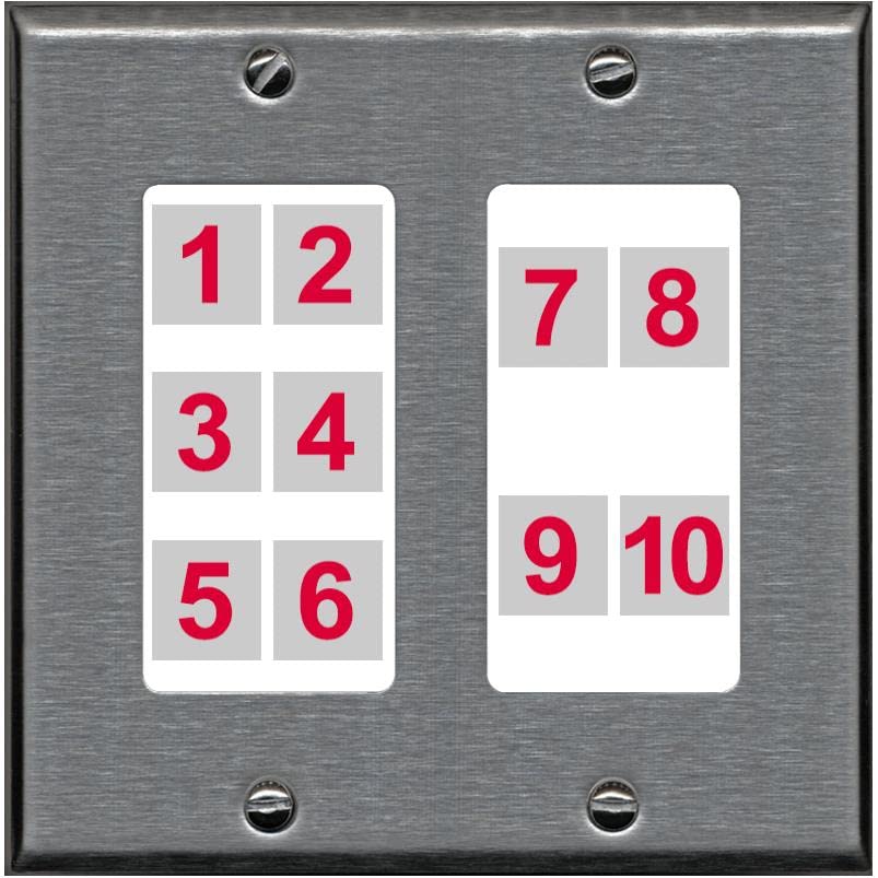 RiteAV - Custom Wall Plate 10 Port - 2 Gang [Stainless/White]