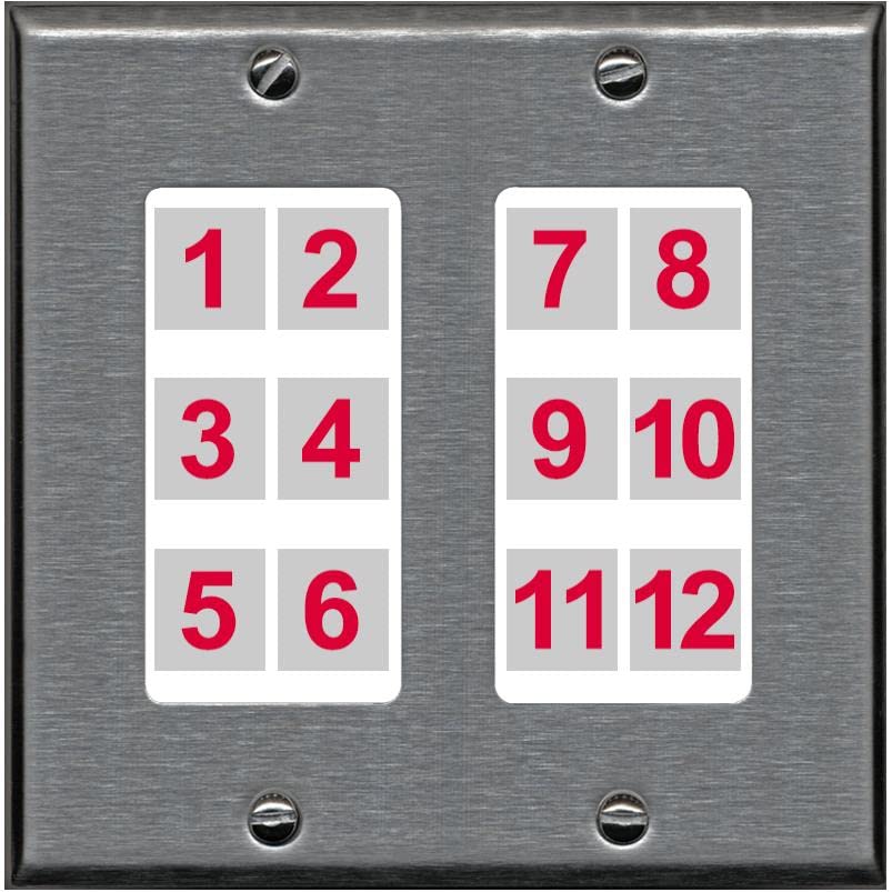 RiteAV - Custom Wall Plate 12 Port - 2 Gang [Stainless/White]