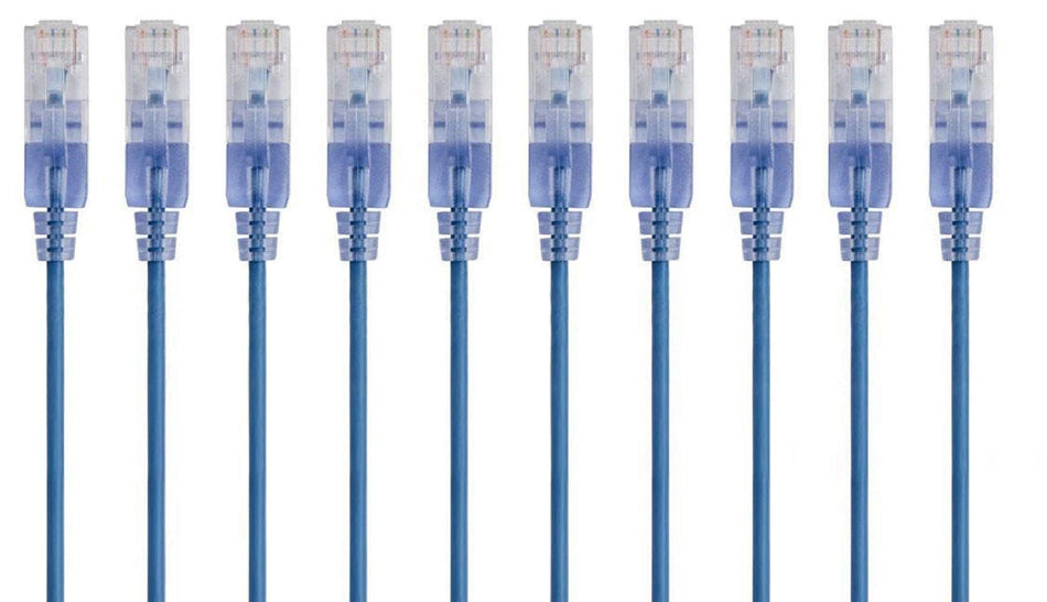 Monoprice Cat6A 25ft Blue 10-Pk Patch Cable UTP 30AWG 10G Pure Bare Copper Snagless RJ45 SlimRun Series Ethernet Cable