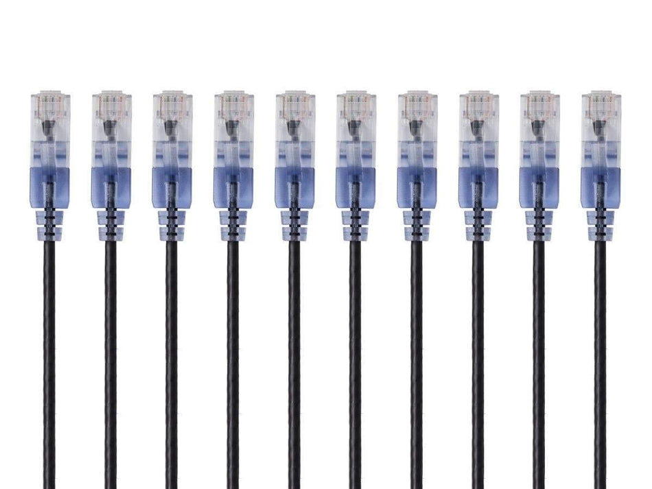 RiteAV - Cat6A Ethernet Patch Cable - Snagless RJ45, 550Mhz, 10G, UTP, Pure Bare Copper Wire, 28AWG, 10-Pack, 1 Feet, Black - SlimRun Series