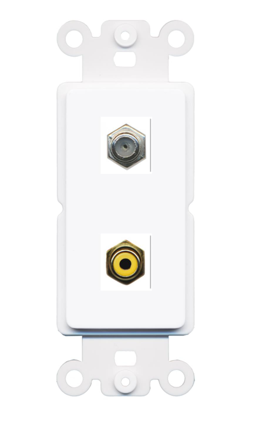 RiteAV - Coax RCA (Yellow) Port Wall Plate Decorative (Rocker) White