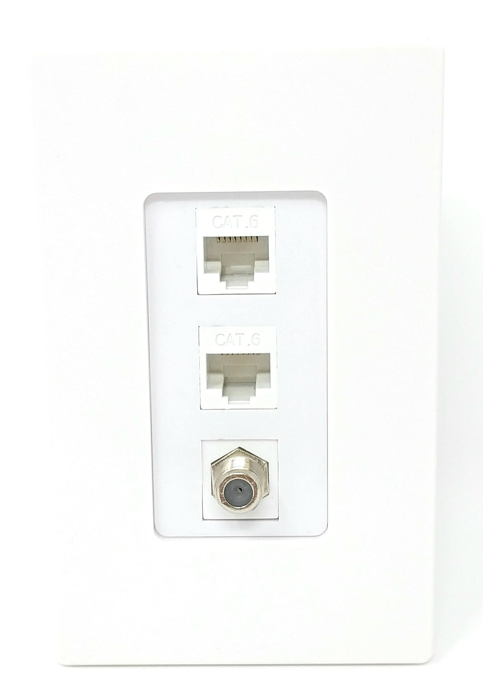 RiteAV - 3 Port - 2 x Cat6, 1 x Coax White Screwless Decorative 1 Gang Wall Plate