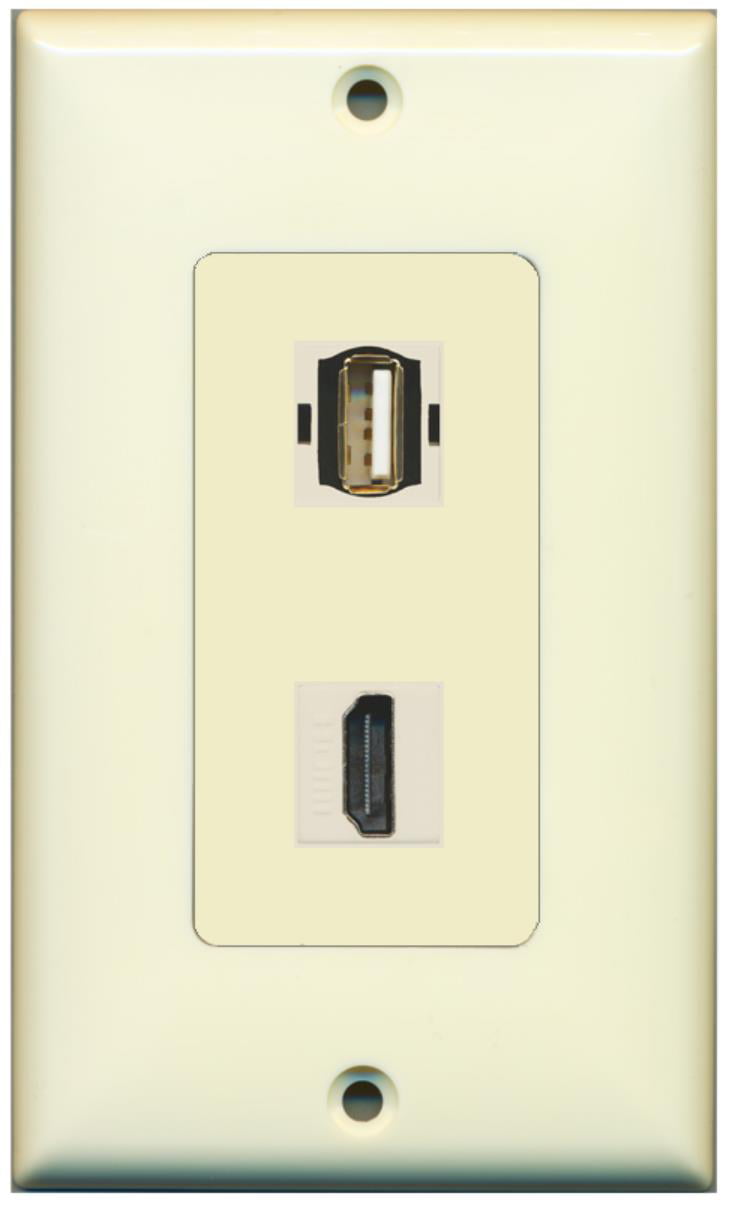RiteAV - 1 USB A/A and 1 HDMI Port Decorative Wall Plate - Light Almond - Bracket Included