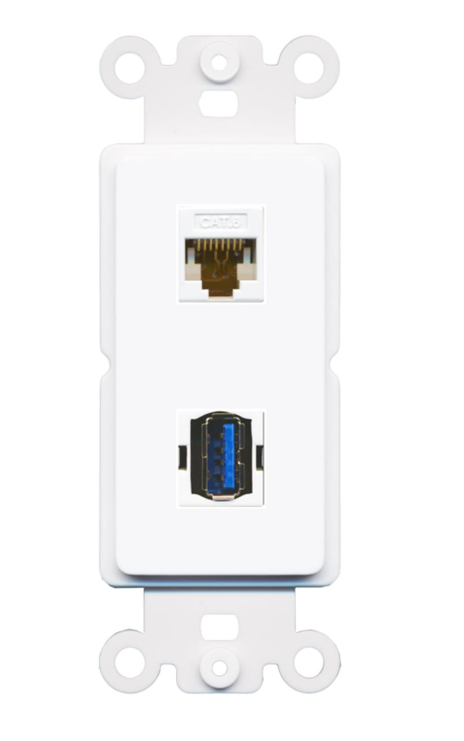 RiteAV - Cat6 USB 3.0 A-A Port Wall Plate Decorative (Rocker) White