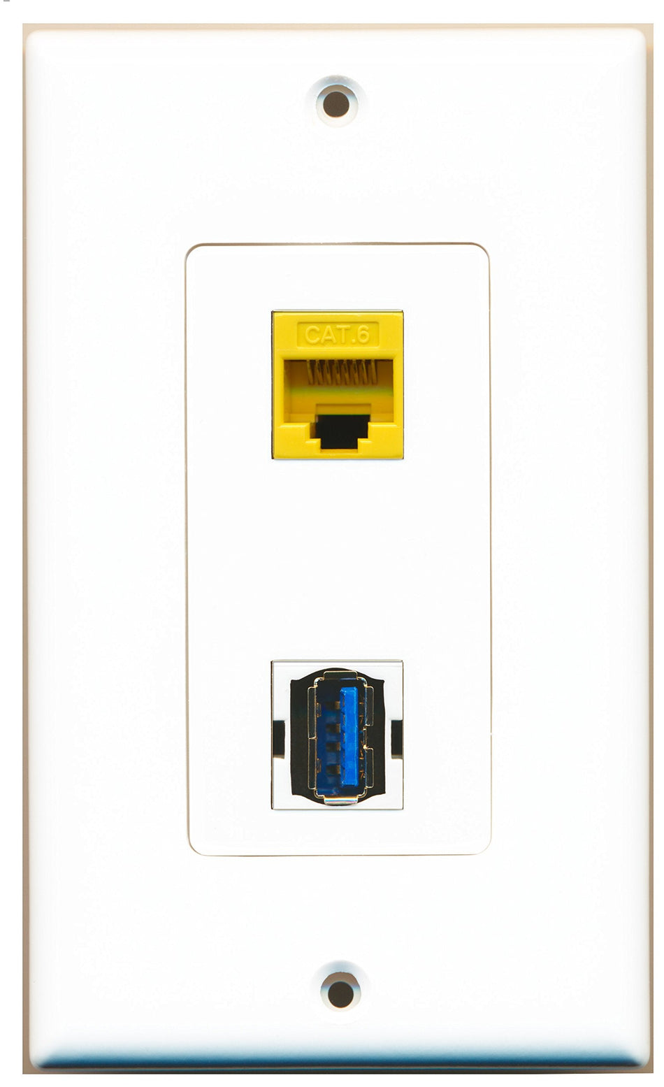 RiteAV 1 Port Cat6 Ethernet Yellow 1 Port USB 3 A-A Wall Plate OVERSIZED