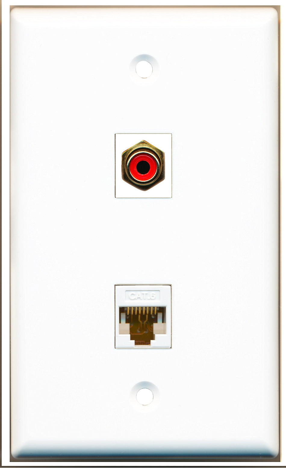 RiteAV - 1 Port RCA Red 1 Port Cat6 White Wall Plate White - Bracket Included