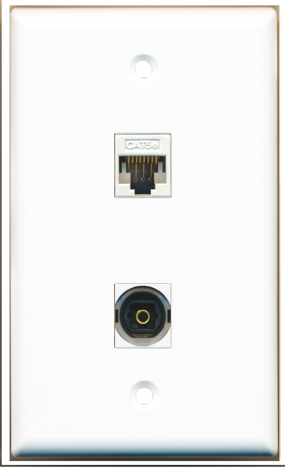RiteAV - 1 Port Toslink 1 Port Cat5e White Wall Plate - Bracket Included