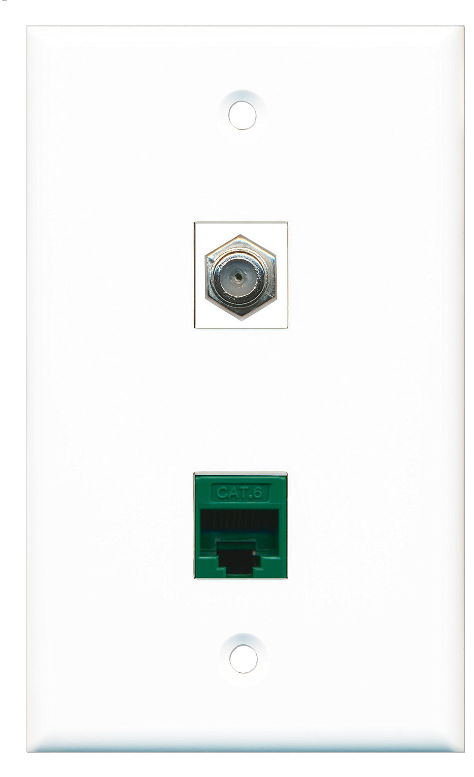 RiteAV - 1 Port Coax Cable TV- F-Type 1 Port Cat6 Ethernet Green Wall Plate - Bracket Included