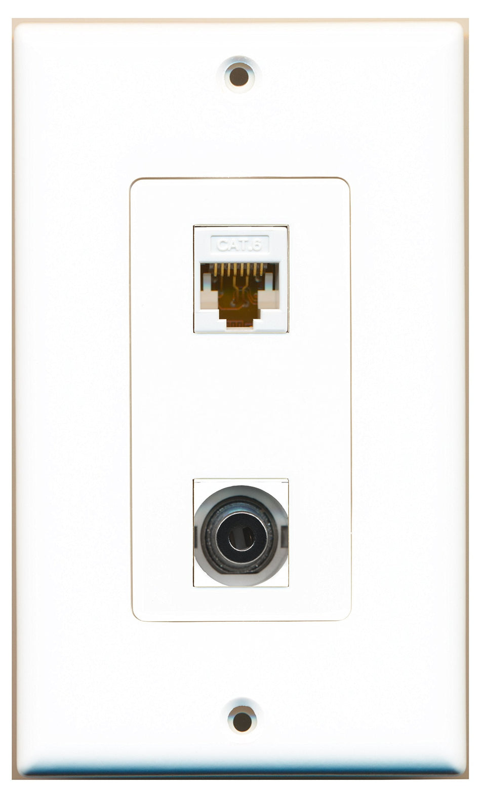 RiteAV 1 Port 3.5mm 1 Port Cat6 White Type Wall Plate OVERSIZED