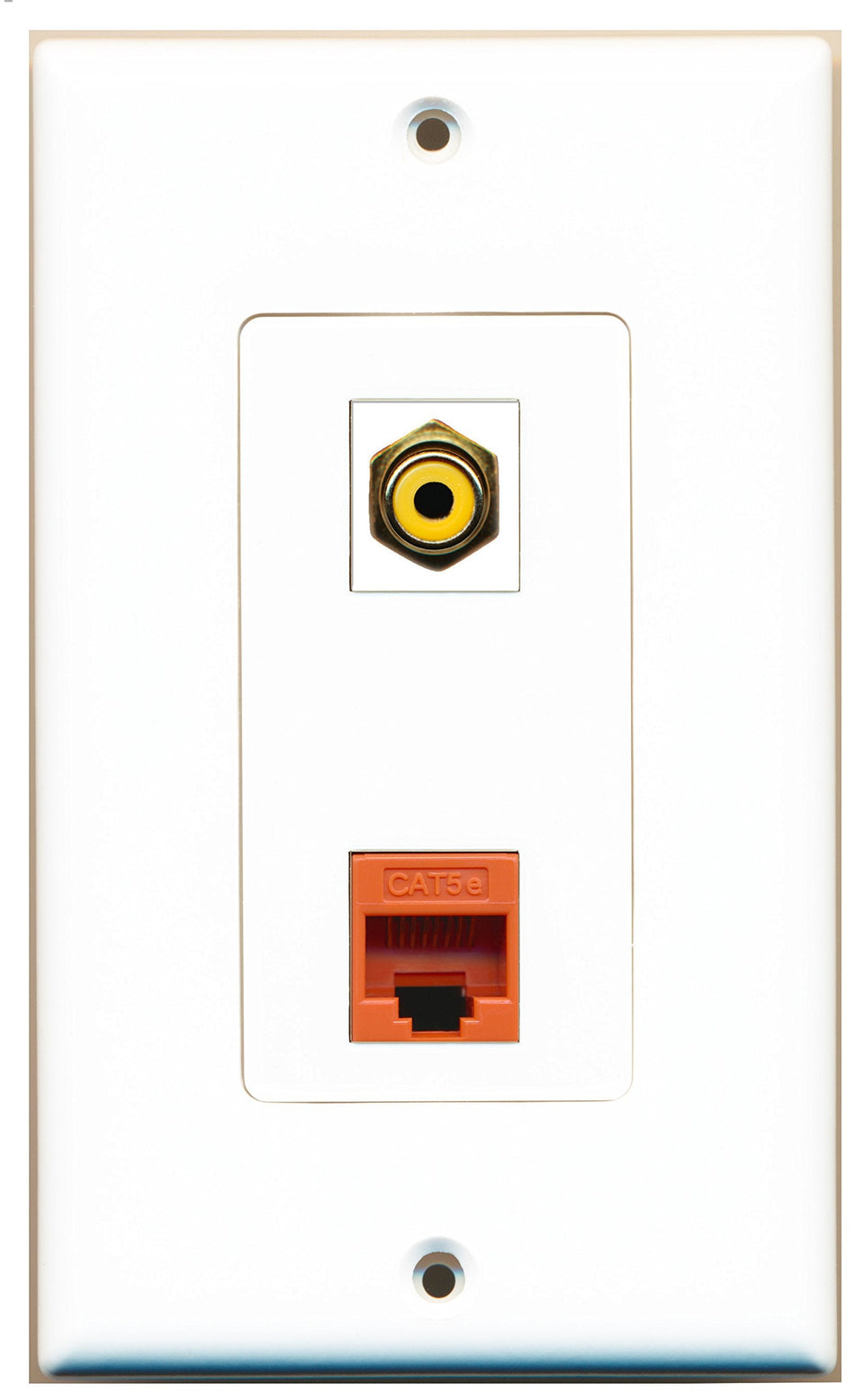 RiteAV 1 Port RCA Yellow 1 Port Cat5e Ethernet Orange Wall Plate OVERSIZED White