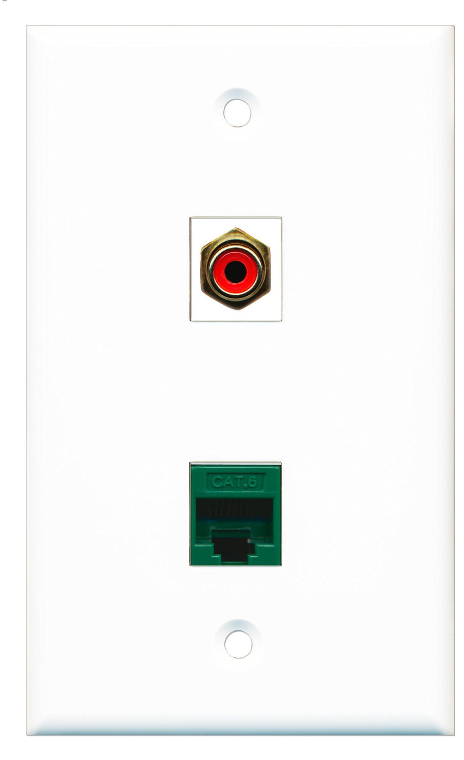 RiteAV - 1 Port RCA Red 1 Port Cat6 Ethernet Green Wall Plate - Bracket Included