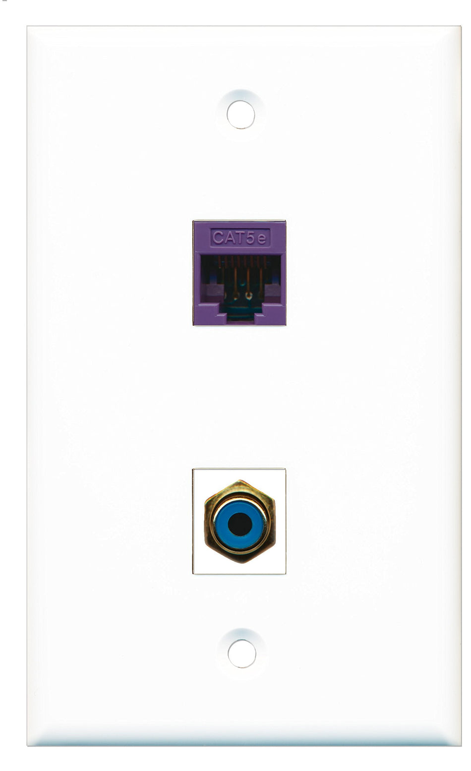 RiteAV - 1 Port RCA Blue 1 Port Cat5e Purple Wall Plate White - Bracket Included