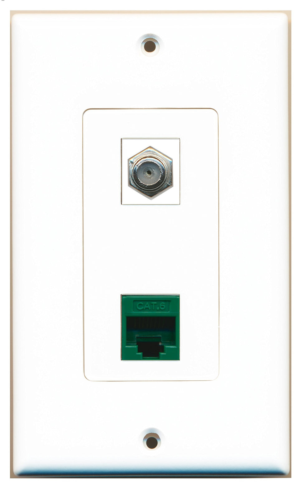RiteAV 1 Port Coax Cable TV- F-Type 1 Port Cat6 Ethernet Green Wall Plate OVERSIZED