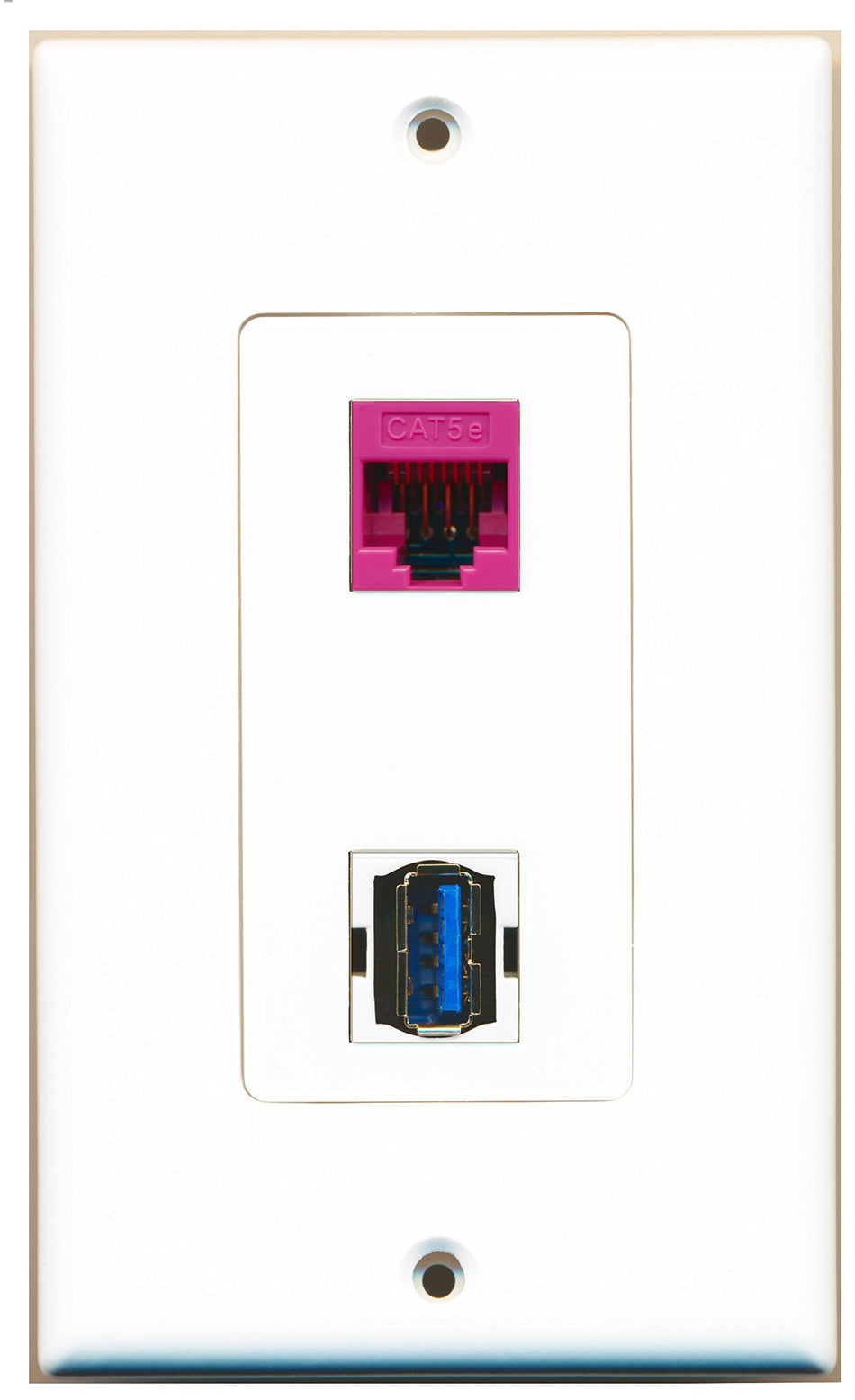RiteAV 1 Port Cat5e Ethernet Pink 1 Port USB 3 A-A Wall Plate OVERSIZED
