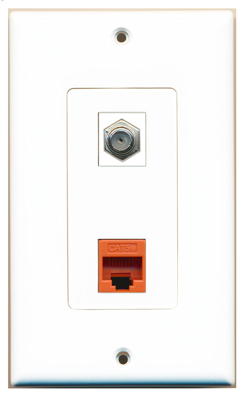 RiteAV 1 Port Coax Port Cable TV F Type 1 Port Cat5e Ethernet Orange Wall Plate OVERSIZED White