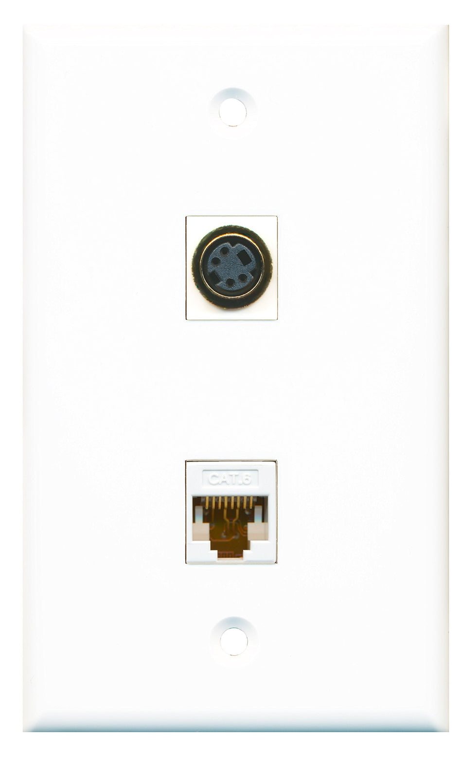RiteAV - 1 Port S-Video 1 Port Cat6 White Wall Plate White - Bracket Included