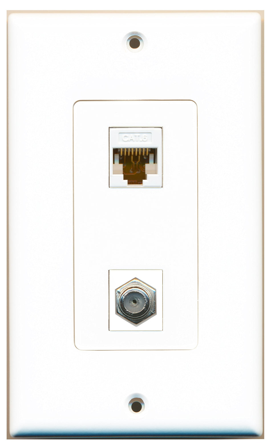 RiteAV 1 Port Coax 1 Port Cat6 White Type Wall Plate OVERSIZED