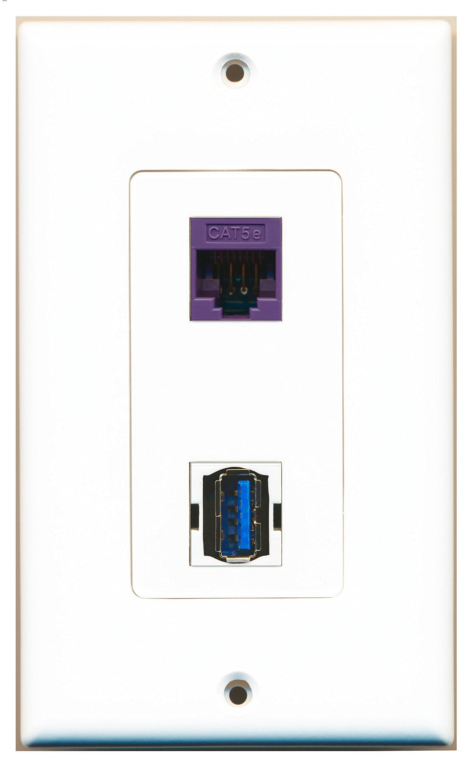 RiteAV 1 Port Cat5e Ethernet Purple 1 Port USB 3 A-A Wall Plate OVERSIZED